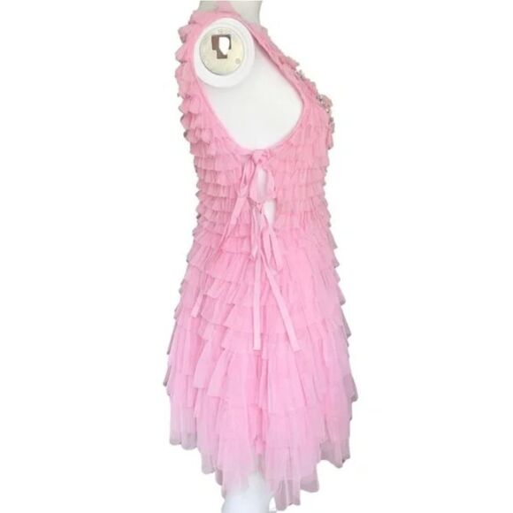 LoveShackFancy Pink Sleeveless v-Neckline Minya Mini Dress Size 4 - Picture 10 of 12